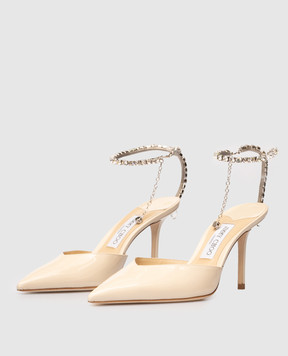 Jimmy Choo Бежеві шкіряні лаковані слінгбеки SAEDA з кристалами SAEDA85BOB