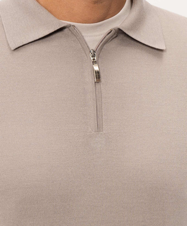 Doriani Cashmere Бежевое поло из шерсти, шелка и кашемира 18057ZIP79 изображение 5