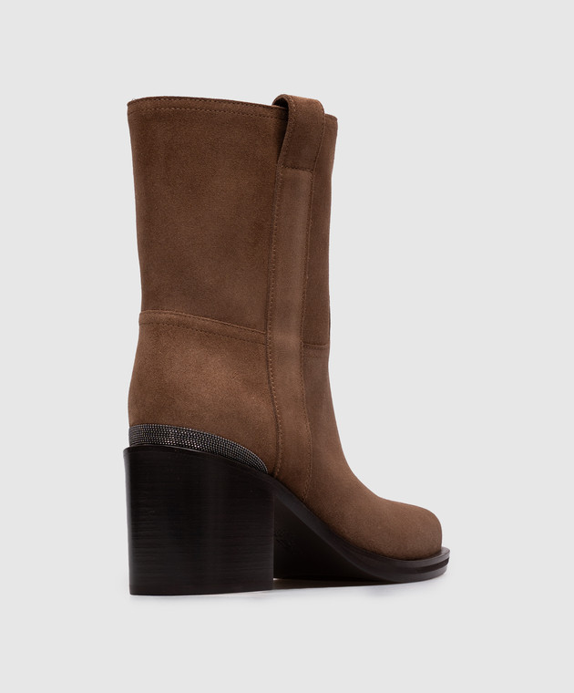Brunello Cucinelli Коричневі замшеві ботильйони з ланцюжком моніль MZSFC3358P зображення 3