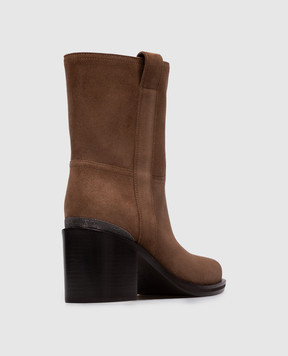 Brunello Cucinelli Коричневые замшевые ботильоны с цепочкой мониль MZSFC3358P