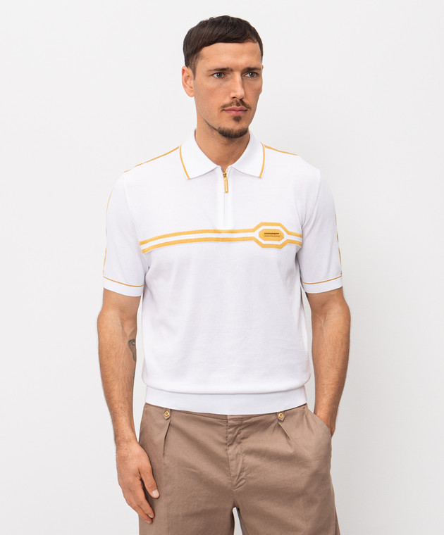 Stefano Ricci Белое поло с шелком K818119P31F26285 изображение 3