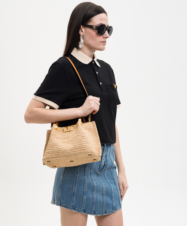 Valentino Бежевая сумка-тоут VLogo из рафии 8W2B0T02QCL изображение 2