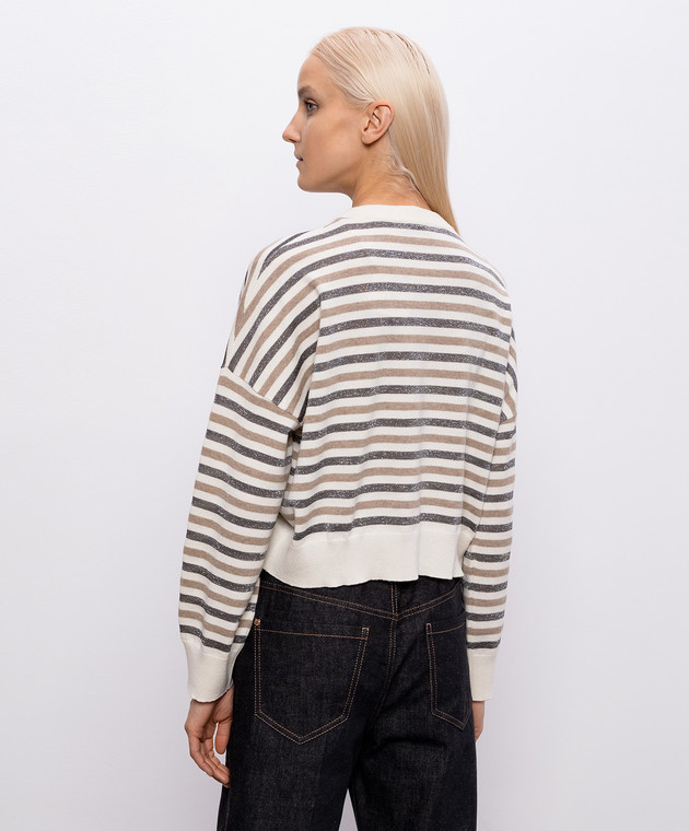 Brunello Cucinelli Свитер цвета айвори из шерсти, кашемира и шелка в полоску M16221900P изображение 4