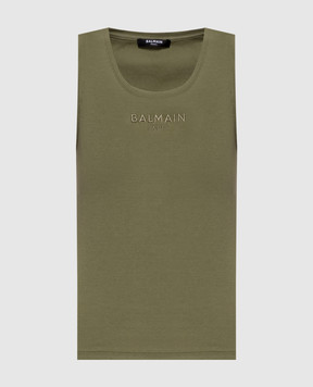 Balmain Майка цвета хаки в рубчик GF0EB075BD10