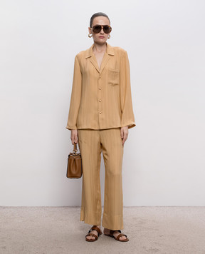 Saint Laurent Бежевые брюки из шелка в полоску 851069Y7J39