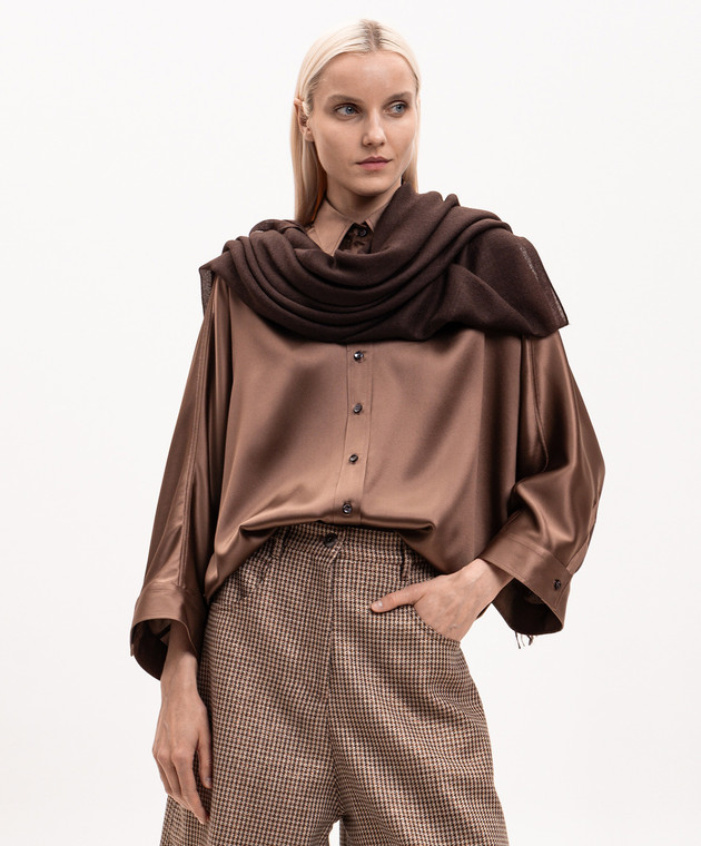 Brunello Cucinelli Коричневый палантин из кашемира и шелка MSC924059P изображение 2
