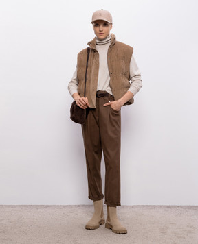 Brunello Cucinelli Коричневий вельветовий пуховий жилет з ланцюжком моніль MG5477613P