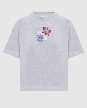Off-White Серая укороченная меланжевая футболка с эмблемой 2AA090S26JER002