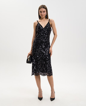 Twinset Чорна сукня міді з мережива з паєтками 261TP2630