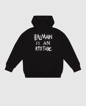 Balmain Детское черное худи с контрастной надписью BZ4H00Z31831214