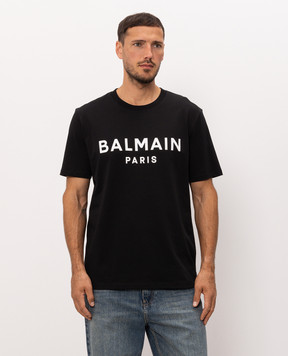 Balmain Черная футболка с принтом логотипа GH1EG000BD45