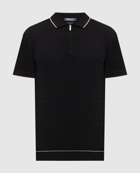 Bertolo Cashmere Чорне поло із шовком у візерунок 9025460025515860