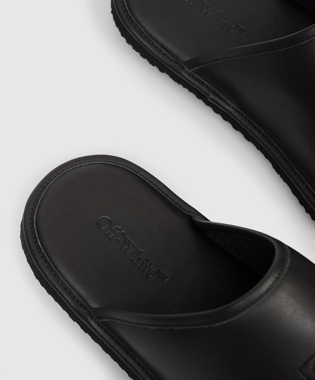 Off-White Чорні шкіряні капці з вишивкою емблеми Arrow OMIJ00BS26LEA001 зображення 5