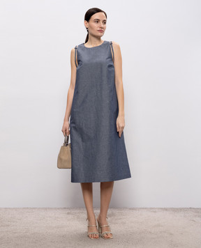 Peserico Синее платье миди с цепочкой мониль S0224602688