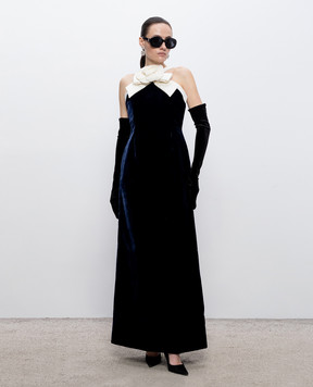 Richard Quinn Синее бархатное платье из шелка RQSS2612