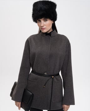 Agnona Чорна шапка з хутром овчини AK1004XU8096