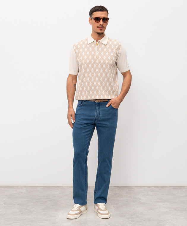 Stefano Ricci Бежевое поло с шелком в узор K414017P31F26268 изображение 2