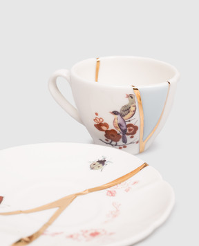 SELETTI Біла порцелянова чашка для кави з блюдцем Kintsugi з позолотою 09642