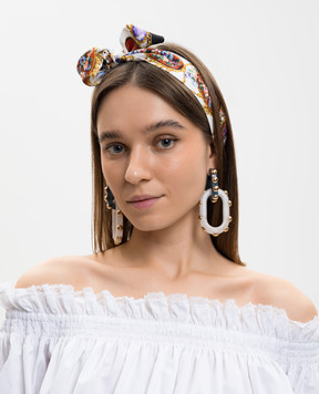 Dolce&Gabbana Біла стрічка твіллі із шовку в принт FS215AGDDLI