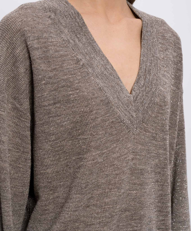 Brunello Cucinelli Коричневий пуловер з льоном M8Q257102 зображення 5