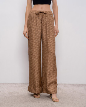 Herno Коричневі штани із шовку в брендовий принт PT000210D16009P