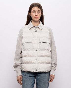 Brunello Cucinelli Сіра пухова куртка з ланцюжком моніль MD5987696