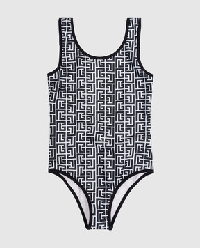 Balmain Дитячий чорний купальник в брендовий принт BYCA29Z37781214