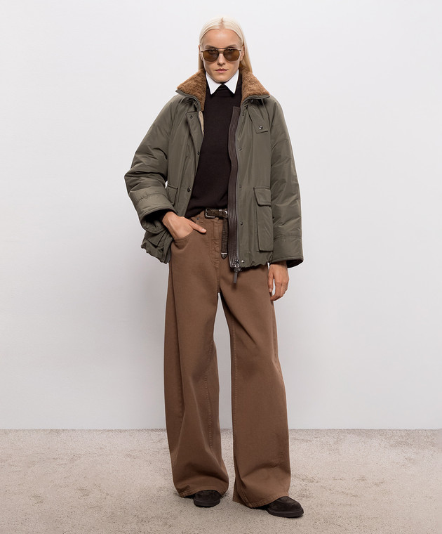 Brunello Cucinelli Пуховая куртка цвета хаки с мехом MH5253658 изображение 2