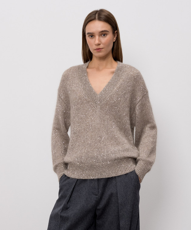 Brunello Cucinelli Бежевый пуловер с шерстью альпаки MMS579702P изображение 3
