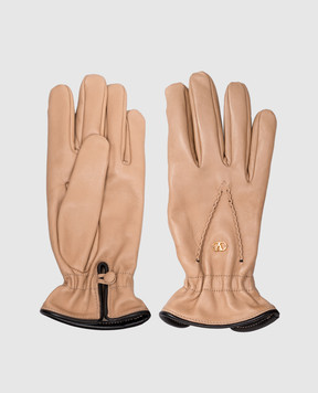 Valentino Бежевые кожаные перчатки 9W2GDA57CZV
