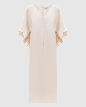 Peserico Бежевое платье из льна с цепочкой мониль E02372A02600