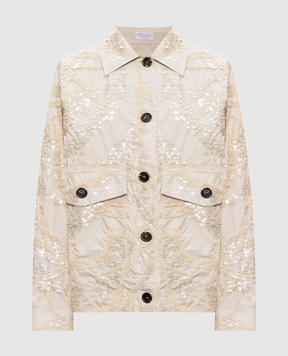 Brunello Cucinelli Бежевая куртка с вышивкой с пайетками M0F79HM206