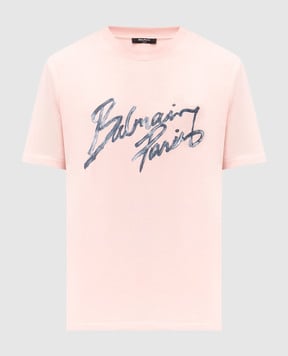 Balmain Розовая футболка с принтом логотипа GH1EG000BD41
