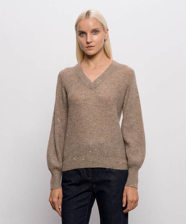 Brunello Cucinelli Коричневый пуловер с шерстью MPG737802 изображение 3