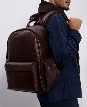 Brunello Cucinelli Коричневий шкіряний рюкзак з логотипом MBCIBU243