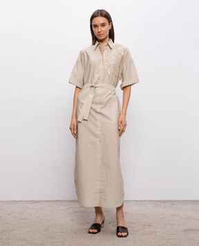 Brunello Cucinelli Сукня-сорочка кольору айворі з вишивкою та паєтками M0F79AHD91