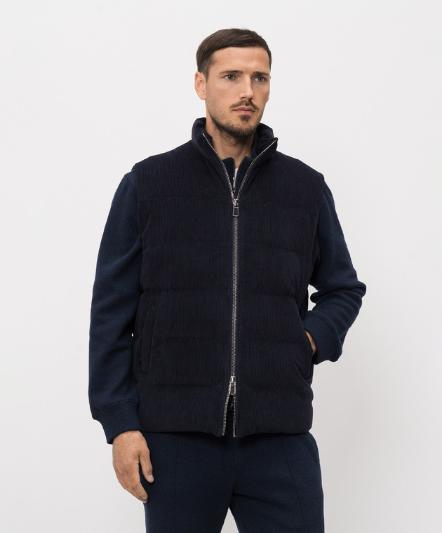 ISAIA Синий вельветовый пуховый жилет SW730520320 изображение 3