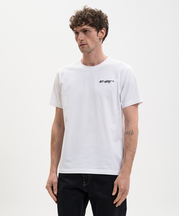 Off-White Белая футболка с вышивкой логотипа 44MAA027S26J009 изображение 3