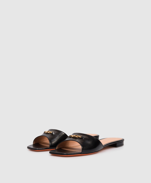 Santoni Чорні шкіряні шльопанці з монограмою логотипа WHTY72111HD1NWLN зображення 2