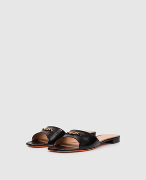 Santoni Черные кожаные шлепанцы с монограммой логотипа WHTY72111HD1NWLN