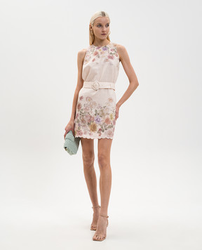 Twinset Бежевое платье из льна в цветочный принт 261TT2571