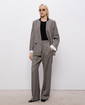 Victoria Beckham Серый двубортный жакет из шерсти 1226WJK007214A