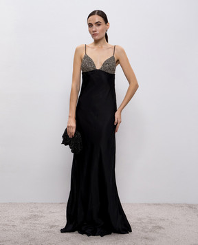Twinset Черное платье макси с кристаллами 252TT2130