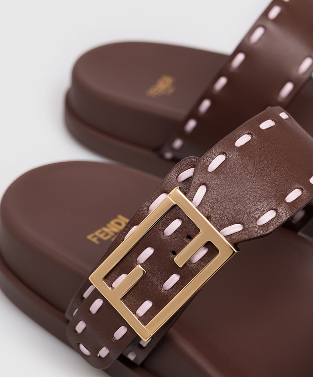 Fendi Коричневі шкіряні шльопанці Feel 8X8710ASAI зображення 5