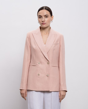 Peserico Розовый двубортный жакет из льна с цепочкой A0119902606