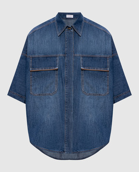Brunello Cucinelli Синяя джинсовая рубашка с цепочкой мониль MH192RB506