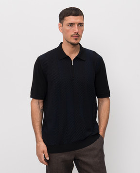 Bertolo Cashmere Чорне поло із шовком у візерунок смужка 9025410025435860