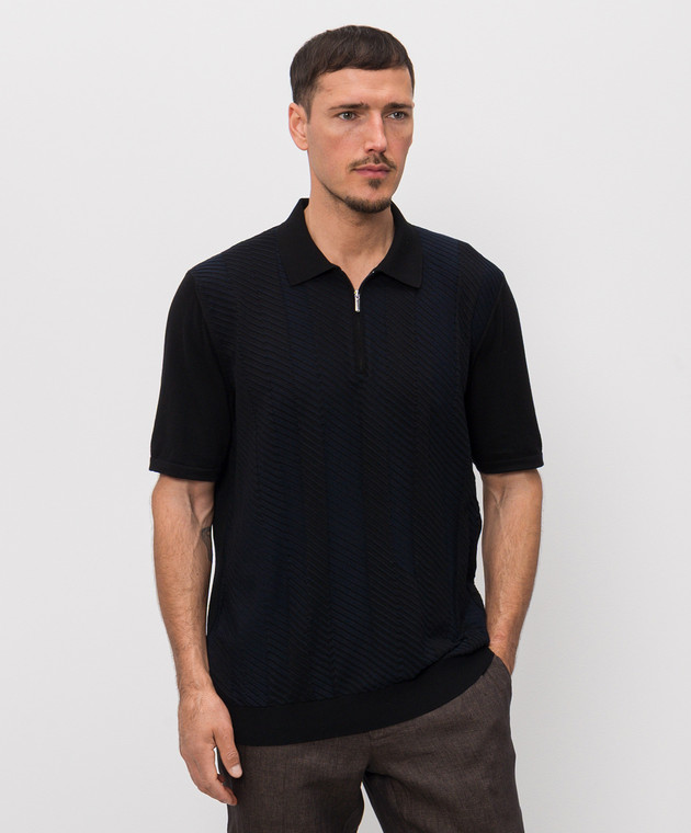 Bertolo Cashmere Чорне поло із шовком у візерунок смужка 9025410025435860 зображення 3