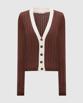 Brunello Cucinelli Коричневий кардиган з вовни і кашеміру в рубчик M14817206