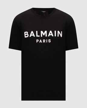 Balmain Черная футболка с принтом логотипа GH1EG000BD45